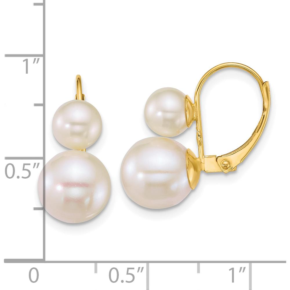 14K Yellow Gold Polished Leverback Earrings with 6-9mm White Freshwater Cultured Pearls by Monteluci Fine Jewelry
