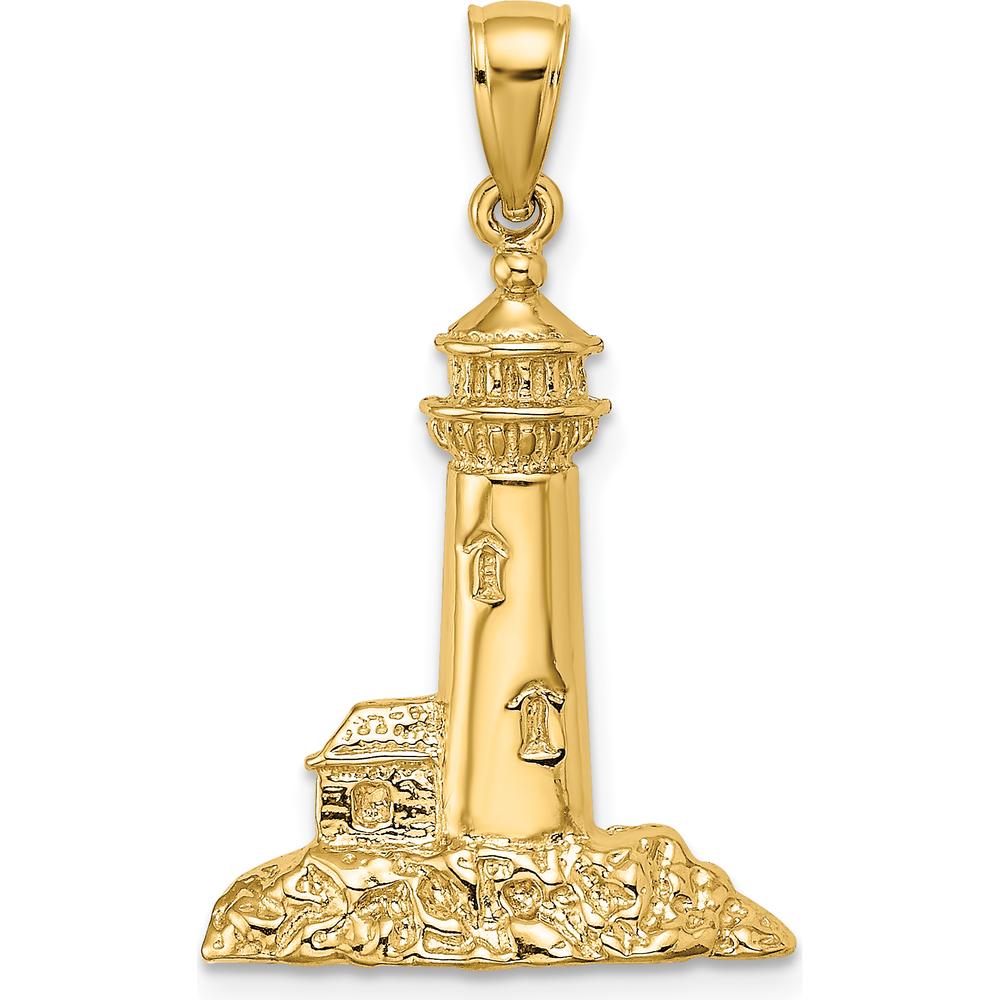 14K Yellow Gold Polished Lighthouse Charm - 23mm Length by Oro Pregiato