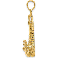 14K Yellow Gold Polished Lighthouse Charm with Waves Design by Oro Pregiato