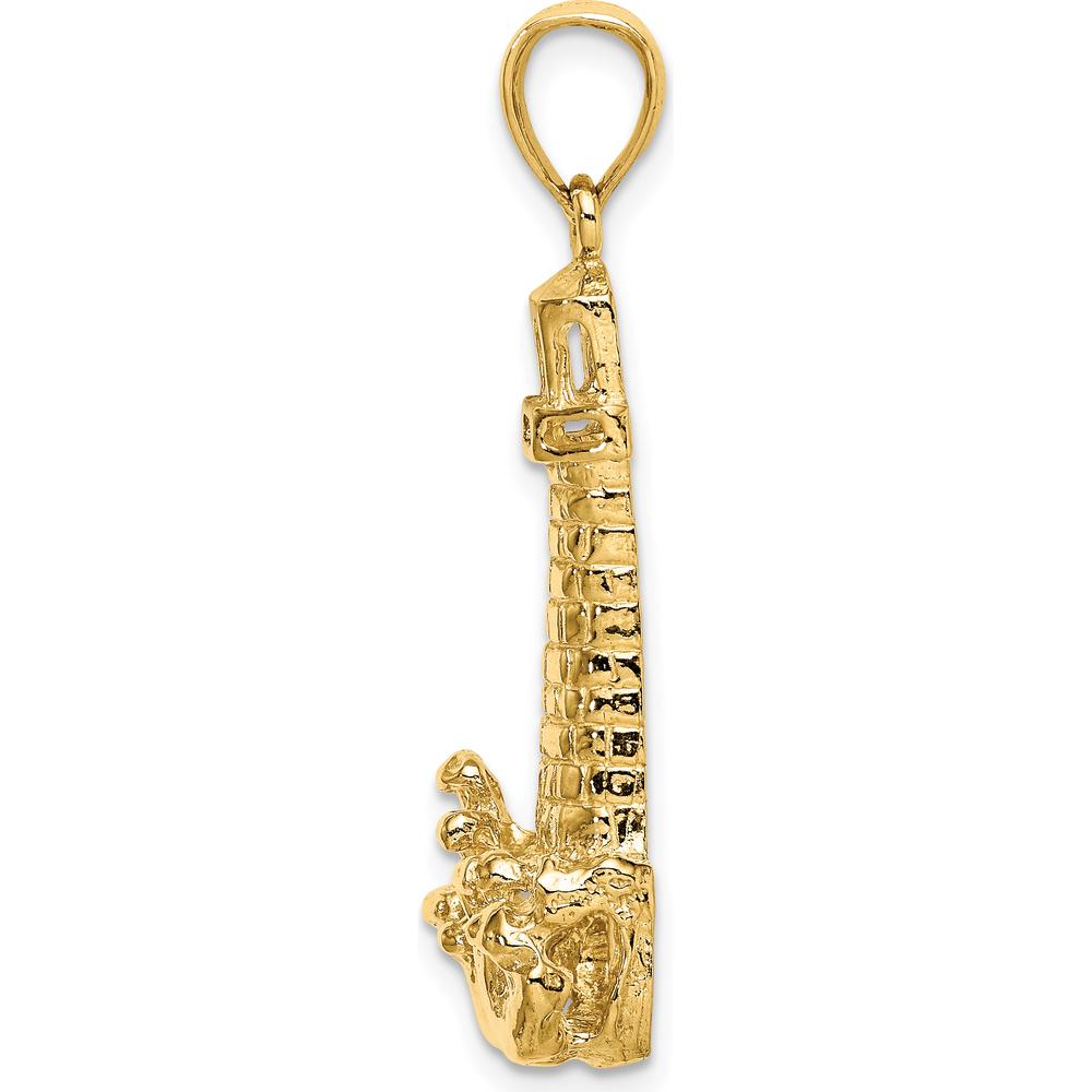 14K Yellow Gold Polished Lighthouse Charm with Waves Design by Oro Pregiato
