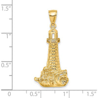 14K Yellow Gold Polished Lighthouse Charm with Waves Design by Oro Pregiato