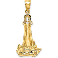 14K Yellow Gold Polished Lighthouse Charm with Waves Design by Oro Pregiato
