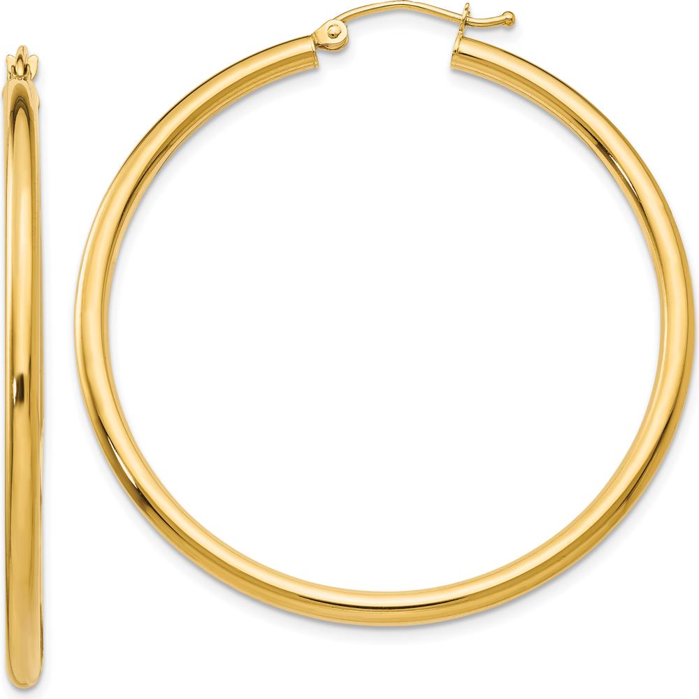 14K Yellow Gold Polished Lightweight 2.5mm Tube Hoop Earrings - 45mm Length by 0