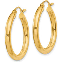 14K Yellow Gold Polished Lightweight 3mm Tube Hoop Earrings - 25mm Length by 0