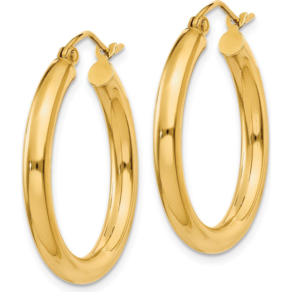 14K Yellow Gold Polished Lightweight 3mm Tube Hoop Earrings - 25mm Length by 0