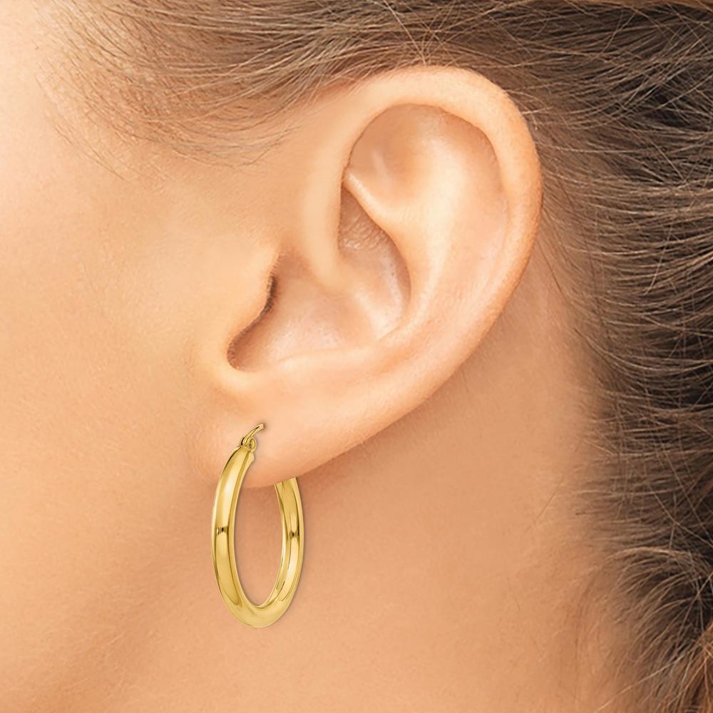 14K Yellow Gold Polished Lightweight 3mm Tube Hoop Earrings - 25mm Length by 0