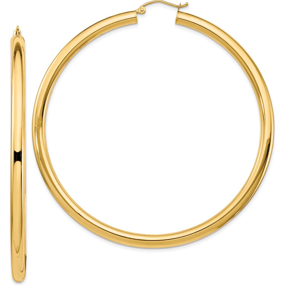 14K Yellow Gold Polished Lightweight 70mm Round Tube Hoop Earrings by 0