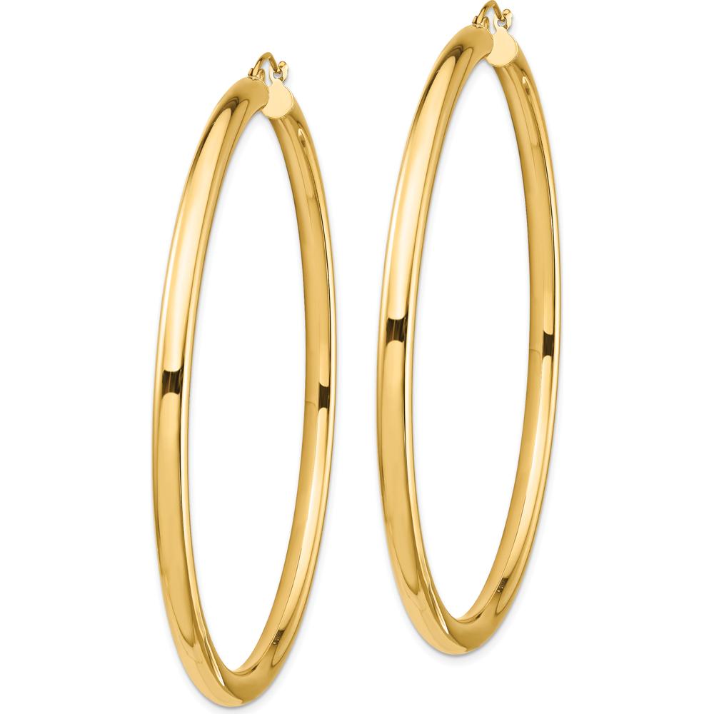14K Yellow Gold Polished Lightweight 70mm Round Tube Hoop Earrings by 0