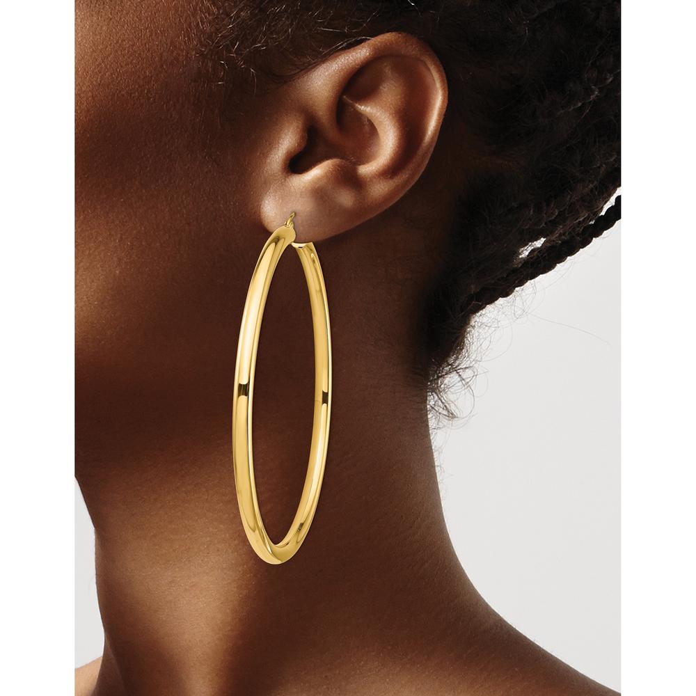 14K Yellow Gold Polished Lightweight 70mm Round Tube Hoop Earrings by 0