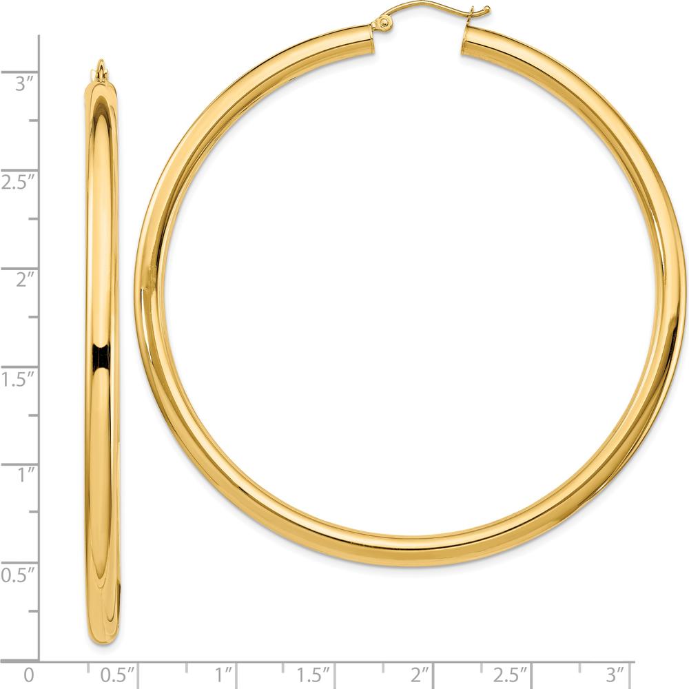 14K Yellow Gold Polished Lightweight 70mm Round Tube Hoop Earrings by 0