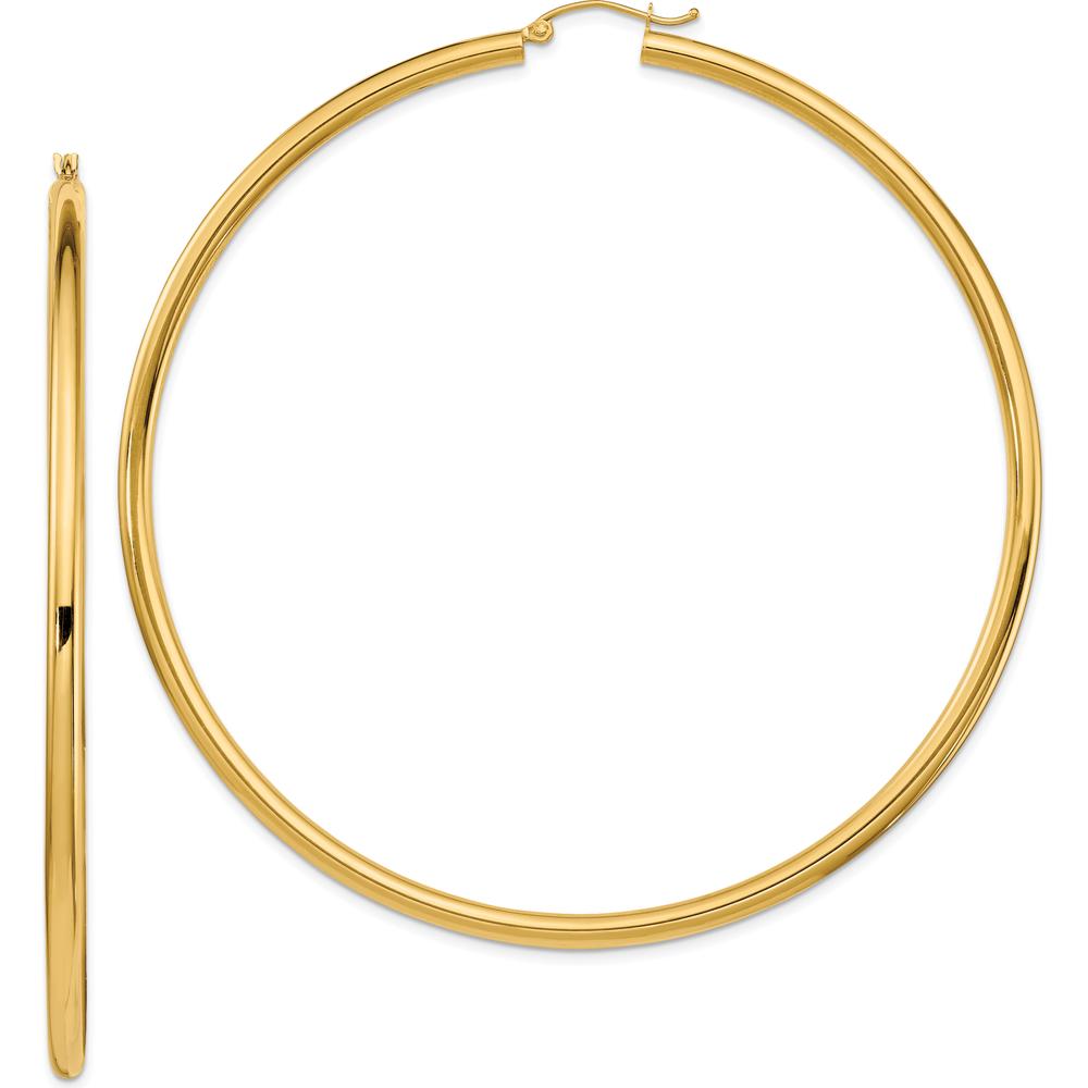 14K Yellow Gold Polished Lightweight 80mm Round Tube Hoop Earrings by 0