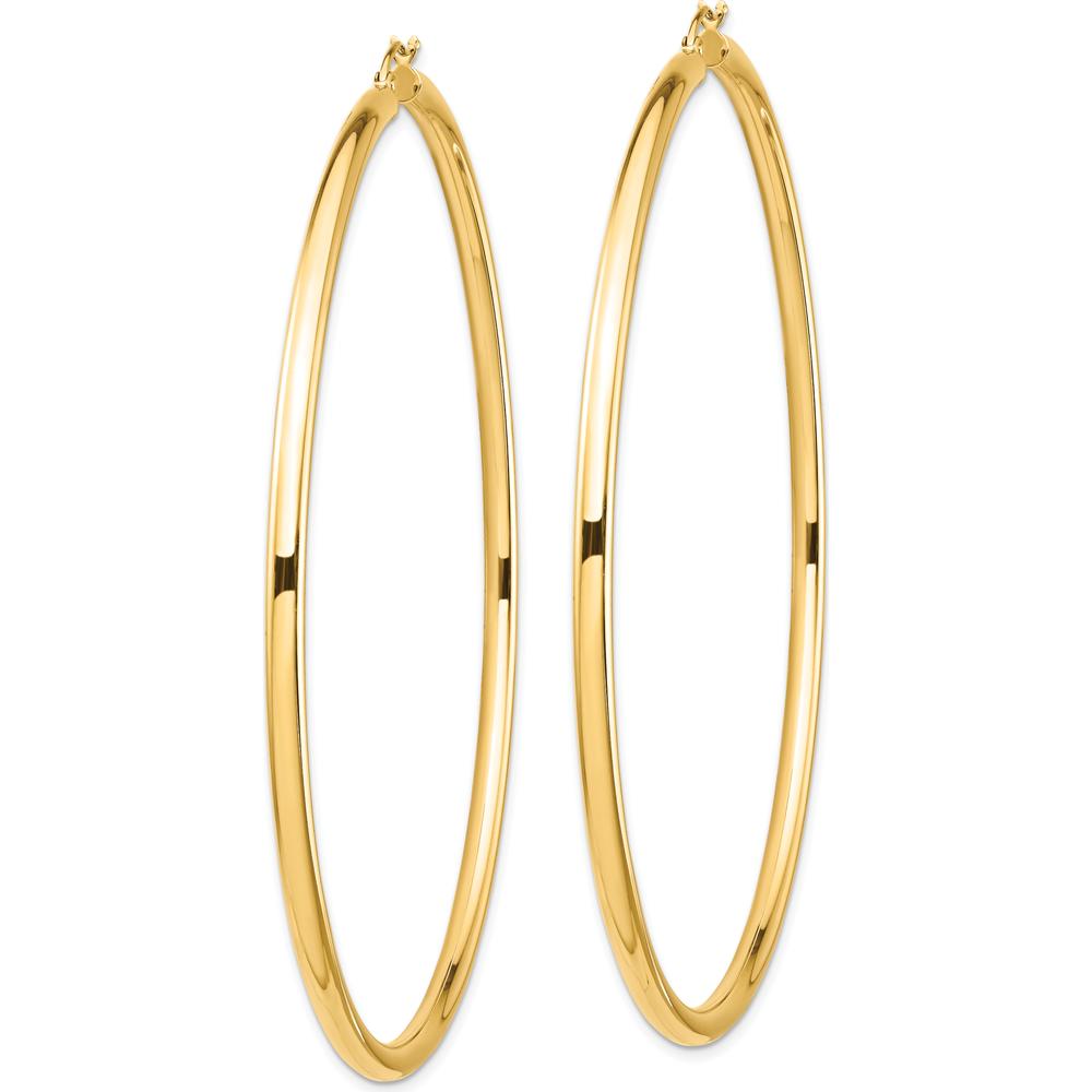 14K Yellow Gold Polished Lightweight 80mm Round Tube Hoop Earrings by 0