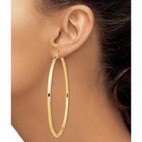 14K Yellow Gold Polished Lightweight 80mm Round Tube Hoop Earrings by 0