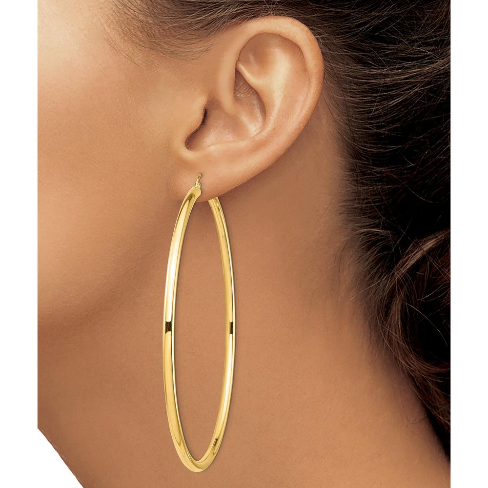 14K Yellow Gold Polished Lightweight 80mm Round Tube Hoop Earrings by 0