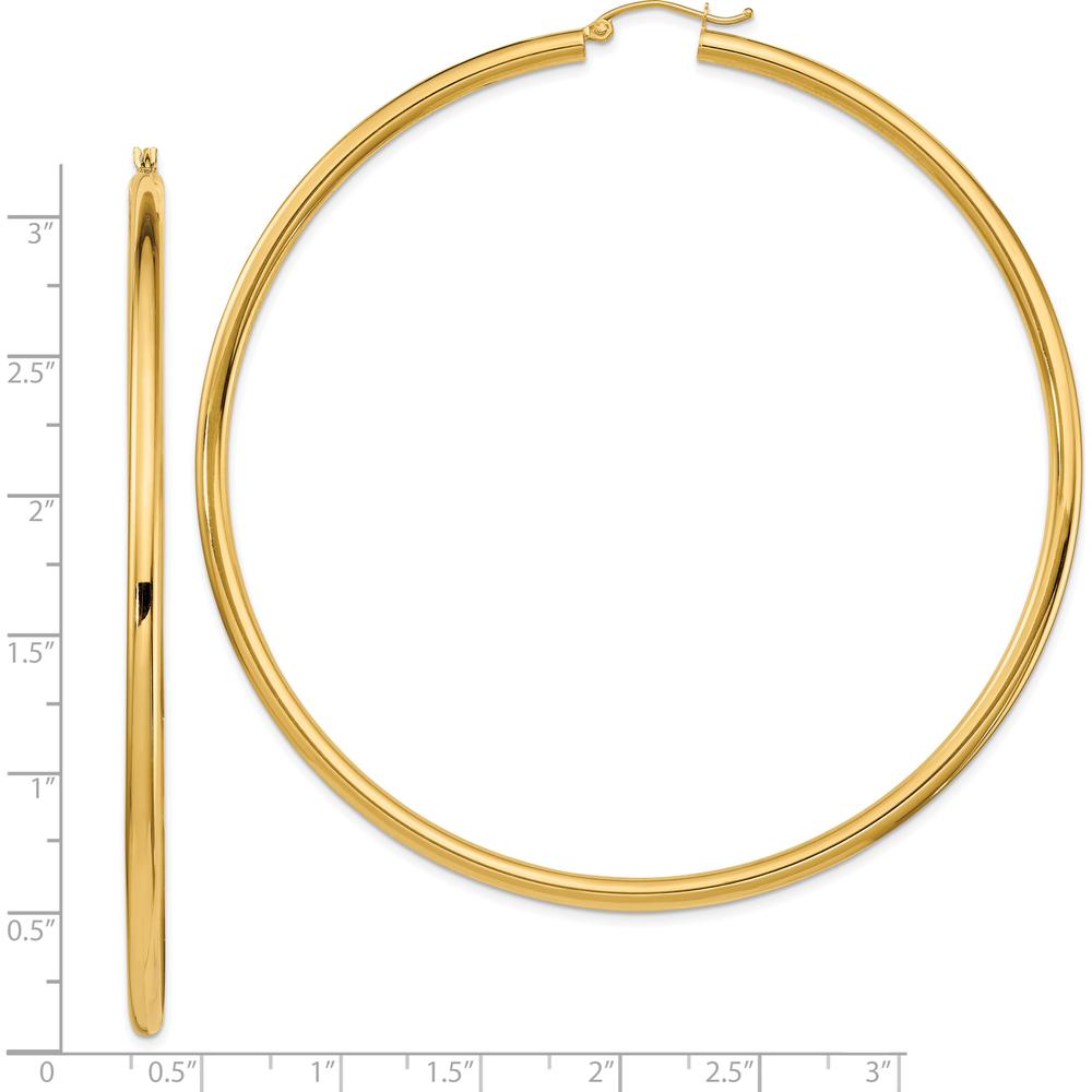 14K Yellow Gold Polished Lightweight 80mm Round Tube Hoop Earrings by 0