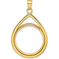 14K Yellow Gold Polished Lightweight Teardrop Pendant for 1/4 oz. American Eagle Coin by Numis Coin Jewelry