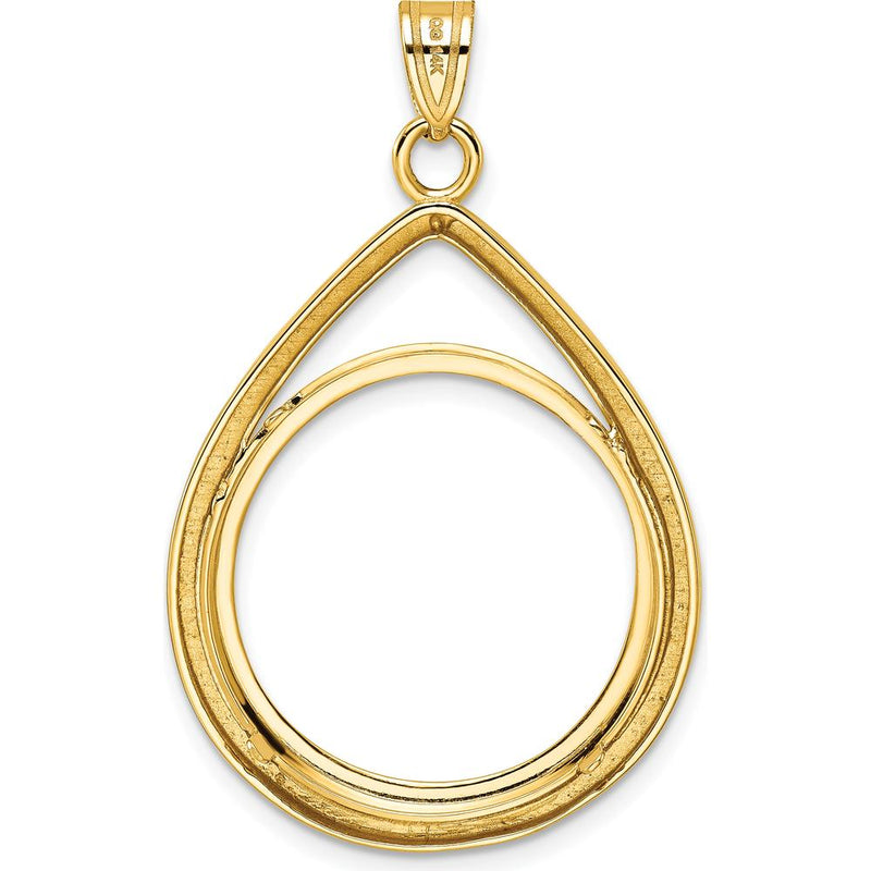 14K Yellow Gold Polished Lightweight Teardrop Pendant for 1/4 oz. American Eagle Coin by Numis Coin Jewelry