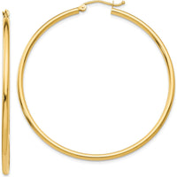 14K Yellow Gold Polished Lightweight Tube Hoop Earrings - 50mm Length by 0