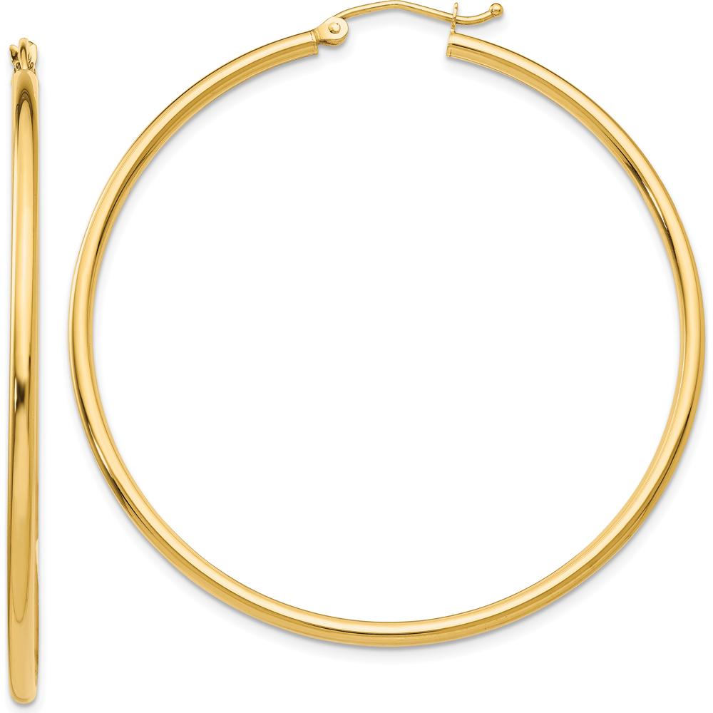 14K Yellow Gold Polished Lightweight Tube Hoop Earrings - 50mm Length by 0
