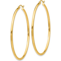 14K Yellow Gold Polished Lightweight Tube Hoop Earrings - 50mm Length by 0