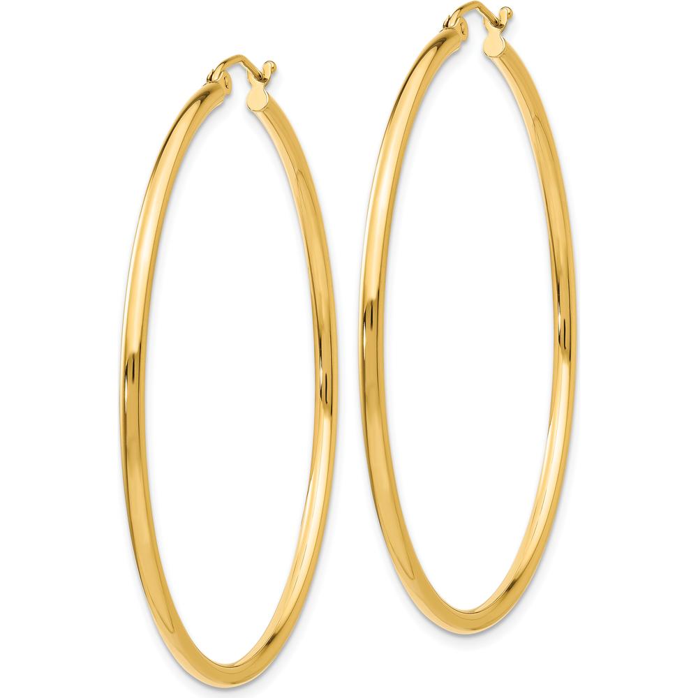 14K Yellow Gold Polished Lightweight Tube Hoop Earrings - 50mm Length by 0