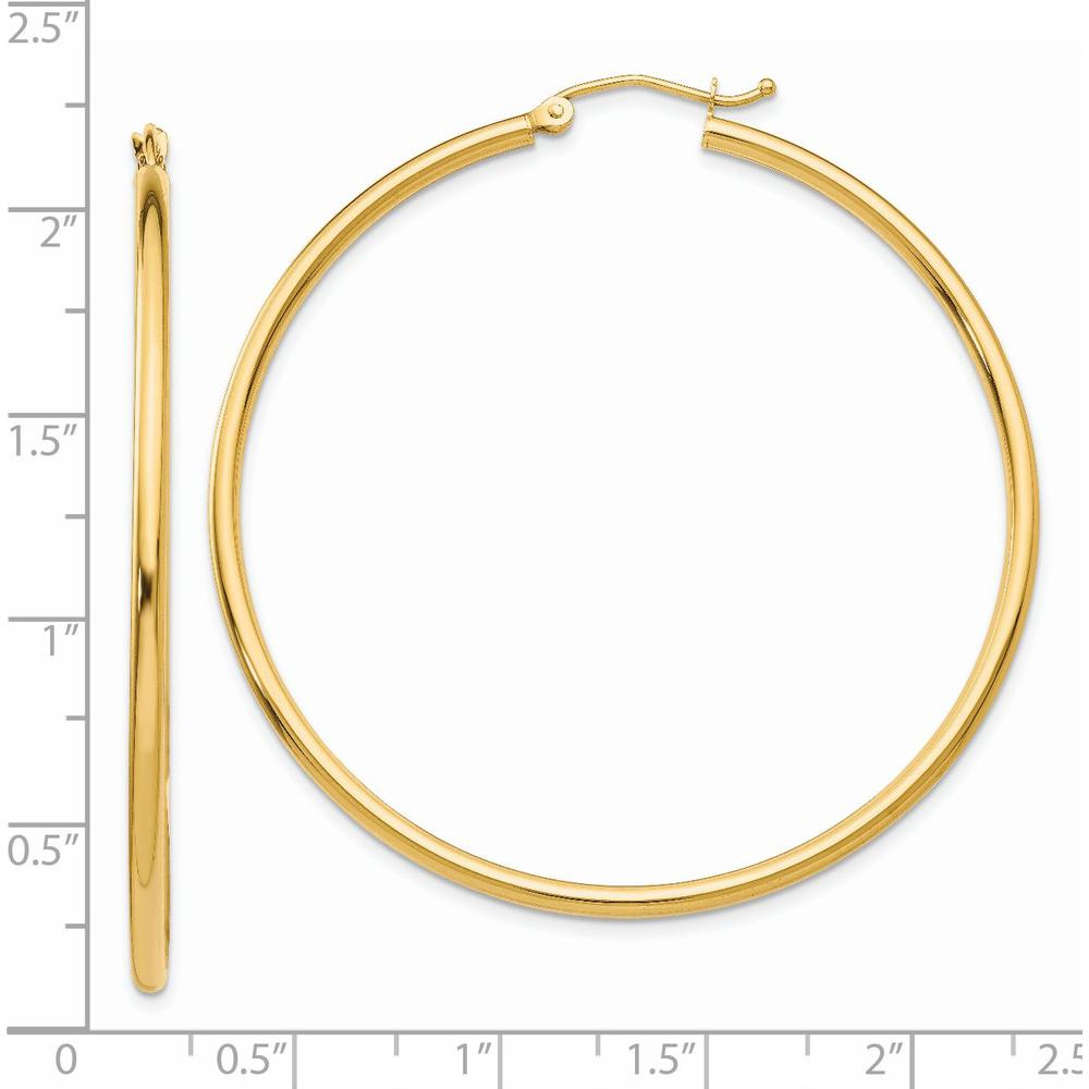 14K Yellow Gold Polished Lightweight Tube Hoop Earrings - 50mm Length by 0