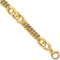 14K Yellow Gold Polished Link and Triple Strand Fancy Curb Bracelet - 7.25" Length by 0