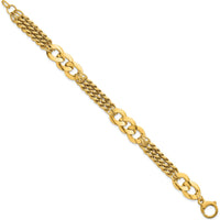 14K Yellow Gold Polished Link and Triple Strand Fancy Curb Bracelet - 7.25" Length by 0