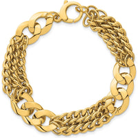14K Yellow Gold Polished Link and Triple Strand Fancy Curb Bracelet - 7.25" Length by 0