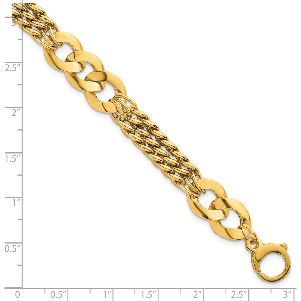 14K Yellow Gold Polished Link and Triple Strand Fancy Curb Bracelet - 7.25" Length by 0