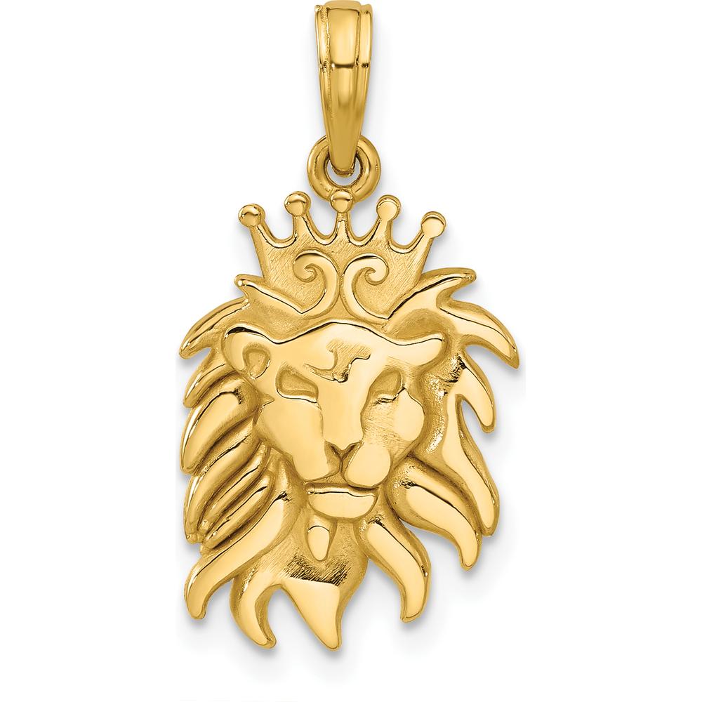 14K Yellow Gold Polished Lion Head with Crown Pendant - 25mm Length by Oro Pregiato