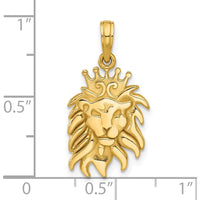 14K Yellow Gold Polished Lion Head with Crown Pendant - 25mm Length by Oro Pregiato