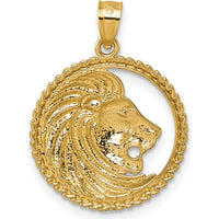 14K Yellow Gold Polished Lion with Mane in Textured Circle Pendant by Oro Pregiato