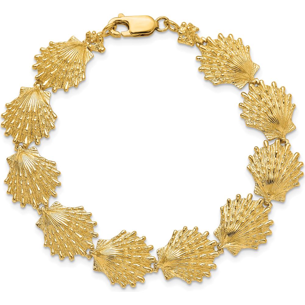 14K Yellow Gold Polished Lion's Paw Shell 7" Bracelet - Textured Design by Oro Pregiato