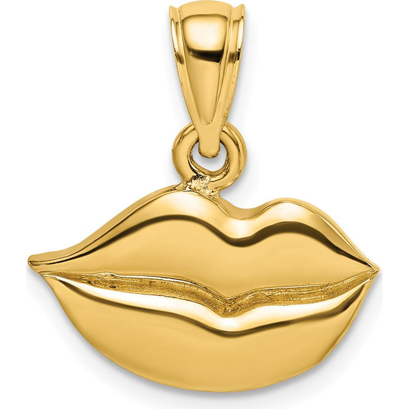 14K Yellow Gold Polished Lips Charm with Textured Concave Design by Oro Pregiato
