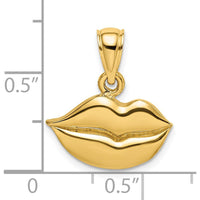 14K Yellow Gold Polished Lips Charm with Textured Concave Design by Oro Pregiato