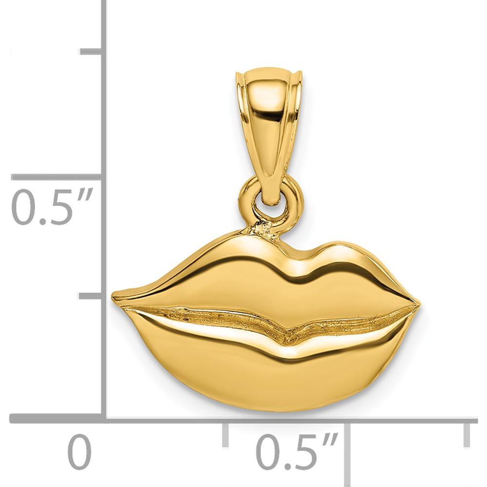 14K Yellow Gold Polished Lips Charm with Textured Concave Design by Oro Pregiato