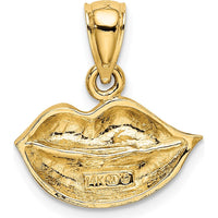 14K Yellow Gold Polished Lips Charm with Textured Concave Design by Oro Pregiato