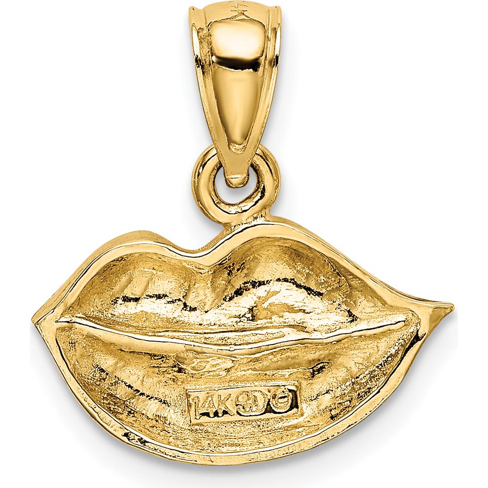 14K Yellow Gold Polished Lips Charm with Textured Concave Design by Oro Pregiato