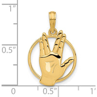 14K Yellow Gold Polished Live Long and Prosper Hand Gesture Charm - 23.2mm by Oro Pregiato