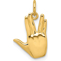 14K Yellow Gold Polished "Live Long and Prosper" Hand Pendant - 19.2mm Length by Oro Pregiato