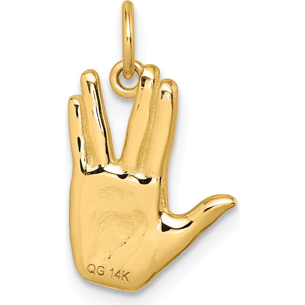 14K Yellow Gold Polished "Live Long and Prosper" Hand Pendant - 19.2mm Length by Oro Pregiato