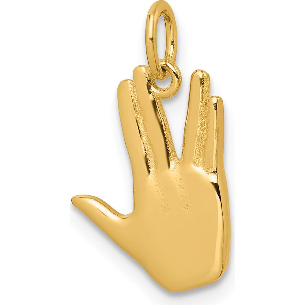 14K Yellow Gold Polished "Live Long and Prosper" Hand Pendant - 19.2mm Length by Oro Pregiato