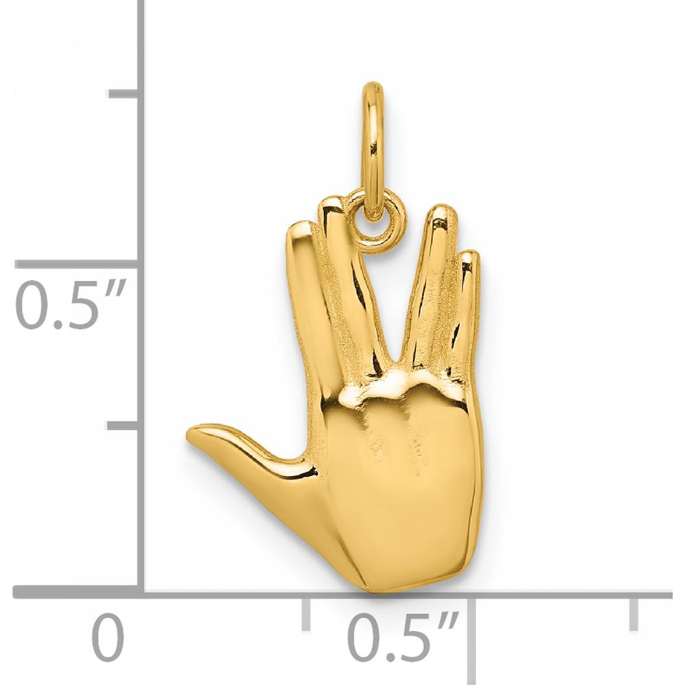 14K Yellow Gold Polished "Live Long and Prosper" Hand Pendant - 19.2mm Length by Oro Pregiato