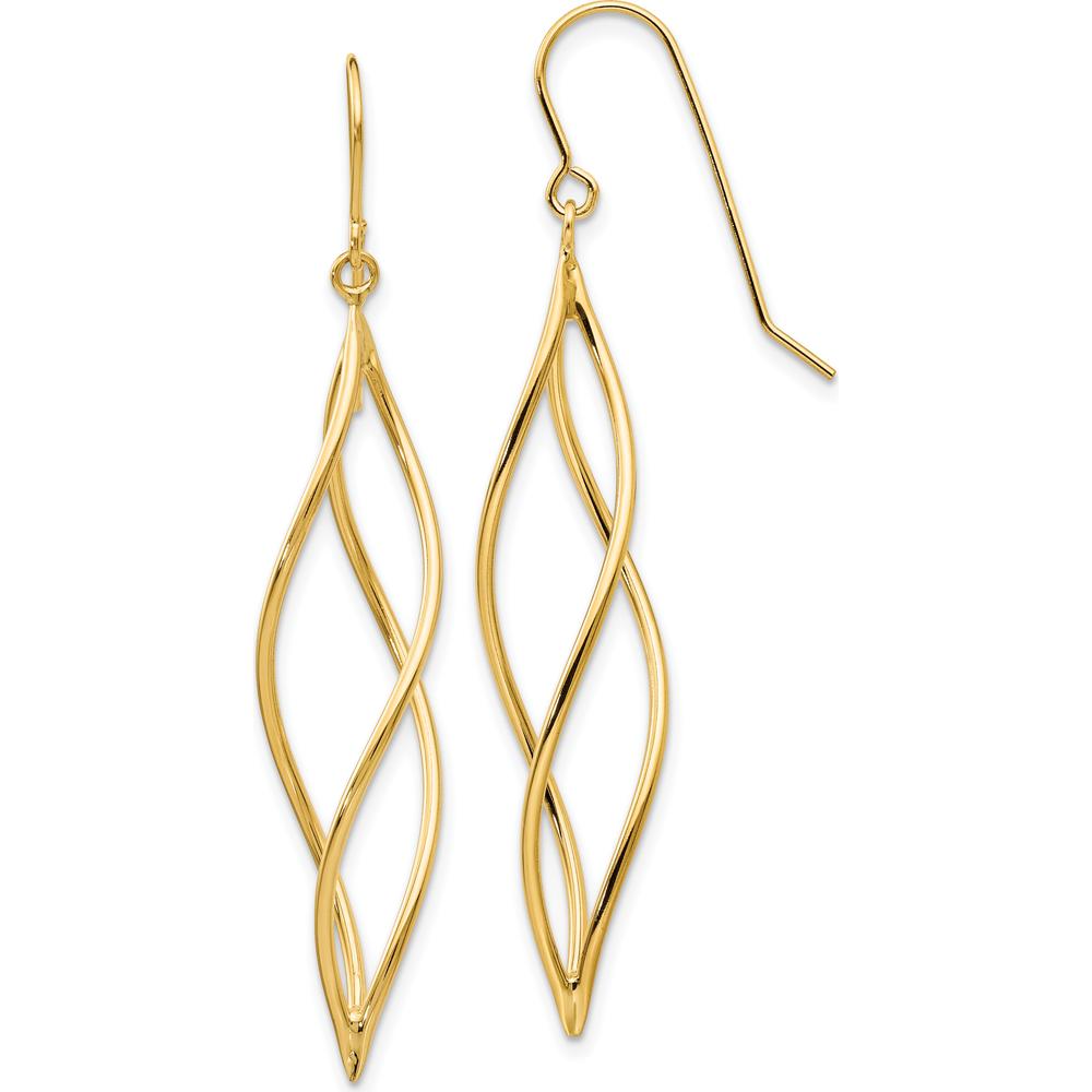 14K Yellow Gold Polished Long Twisted Dangle Earrings by 0