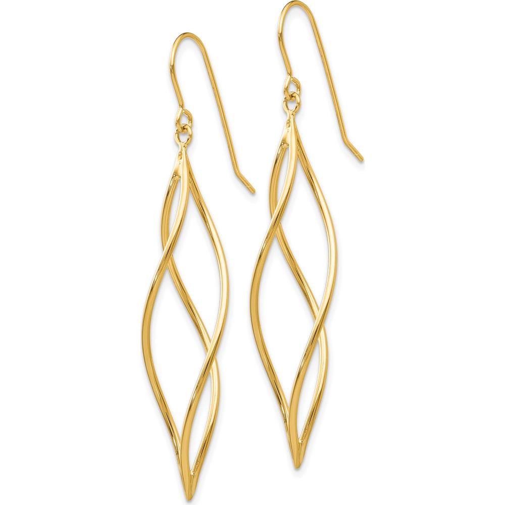 14K Yellow Gold Polished Long Twisted Dangle Earrings by 0