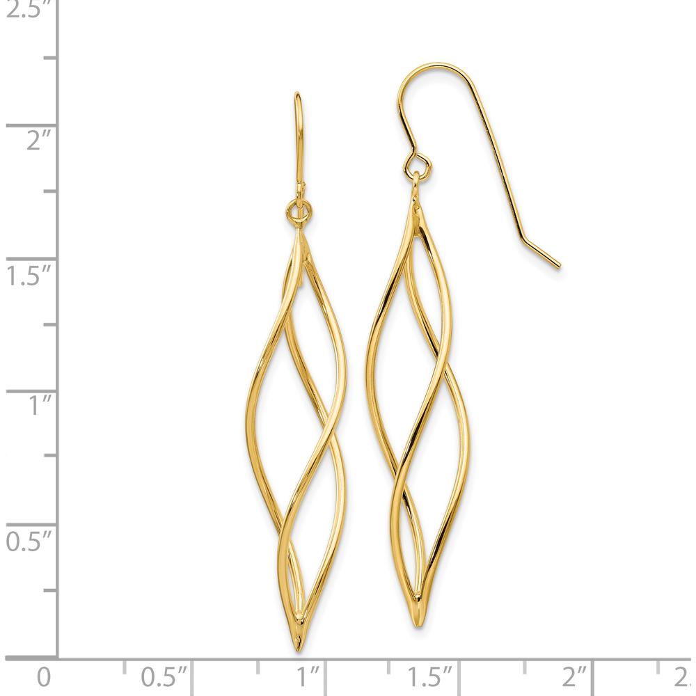 14K Yellow Gold Polished Long Twisted Dangle Earrings by 0