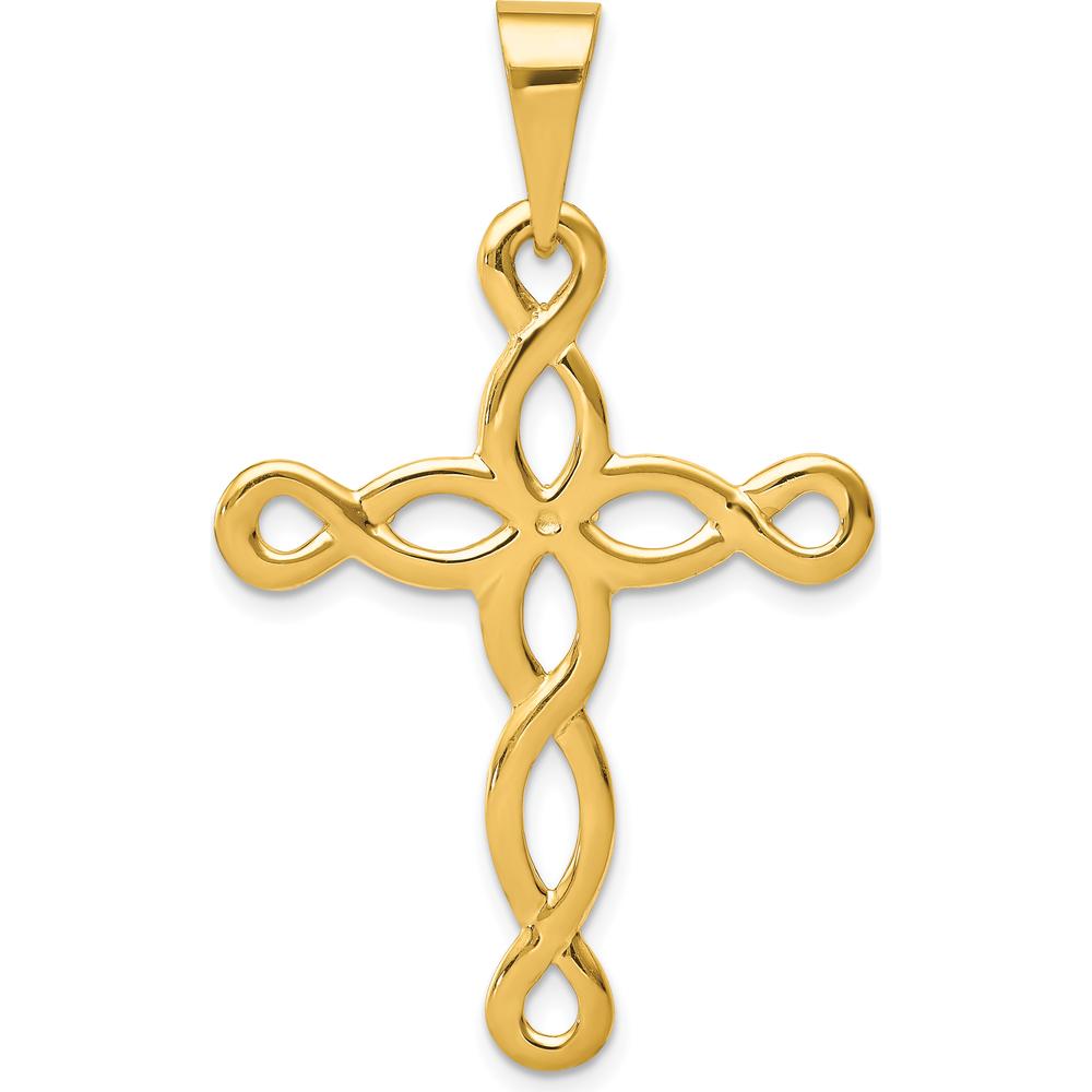 14K Yellow Gold Polished Loop Cross Pendant - 44mm Length, 27mm Width by Oro Pregiato