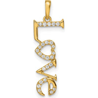 14K Yellow Gold Polished LOVE Diamond Pendant with Round Diamonds - 0.021 Carat Total Diamond Weight by Oro Pregiato