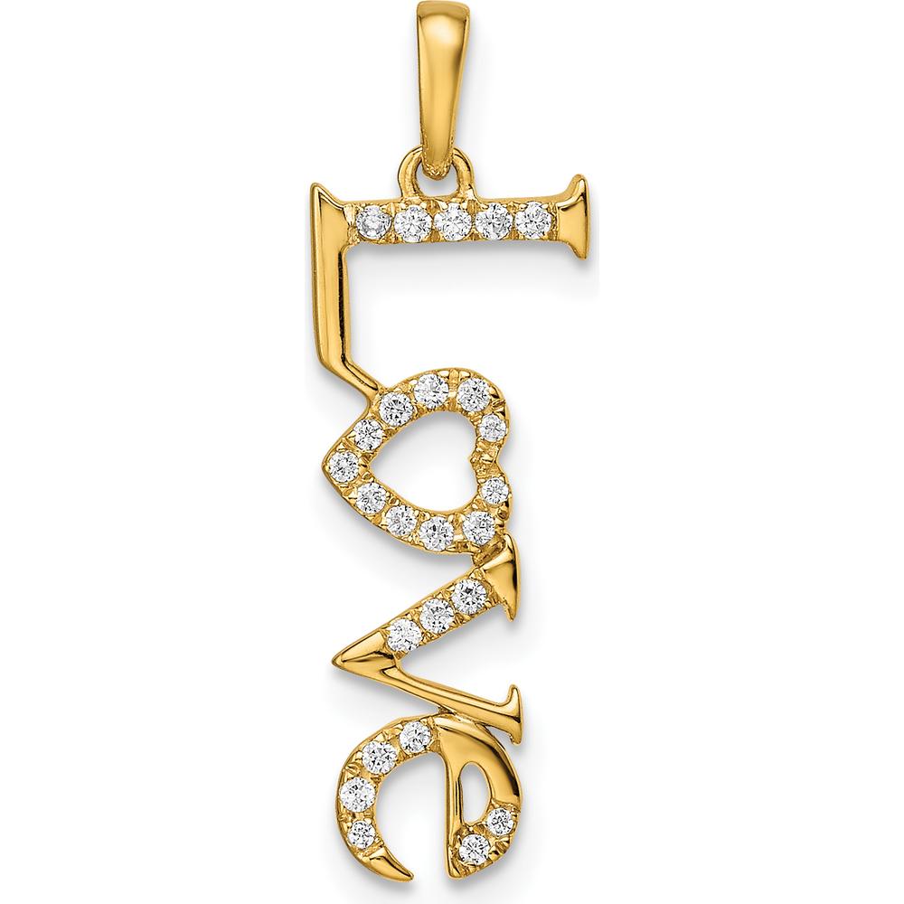 14K Yellow Gold Polished LOVE Diamond Pendant with Round Diamonds - 0.021 Carat Total Diamond Weight by Oro Pregiato